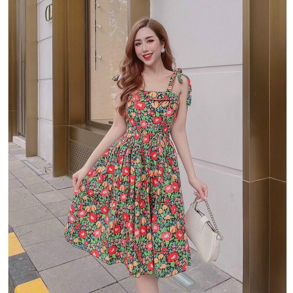 Đầm xoè hoa 2s cột nơ duyên dáng