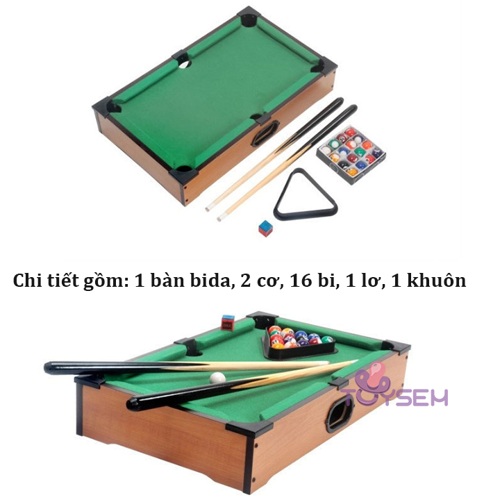 Bàn bida mini loại lớn bằng gỗ 6 lỗ 16 bi - Bàn bi-a người lớn 2 cơ - Đồ chơi trẻ em bàn bi da phăng 2 người chơi - Quà tặng sinh nhật cho bé