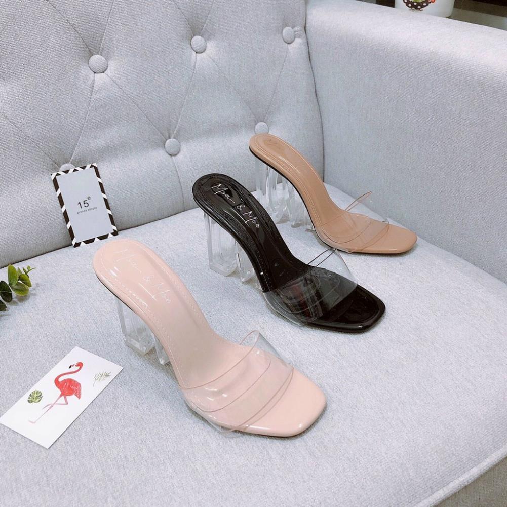 Dép cao gót, Guốc nữ gót LOVE 9P quai meca trong Sang chảnh chuẩn size, êm mềm đủ size hàng mới