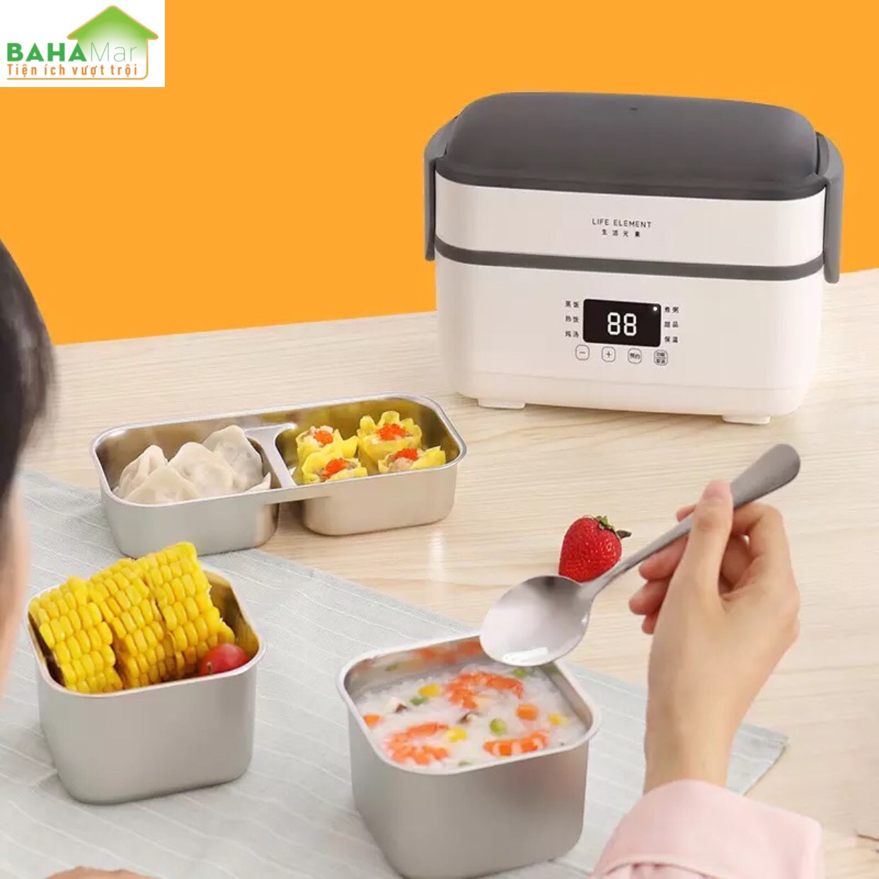 NỒI CƠM ĐIỆN MINI ĐA NĂNG TỰ ĐỘNG CHỈNH THỜI GIAN - HỘP HÂM NÓNG THỨC ĂN "BAHAMAR" Có 6 chức năng