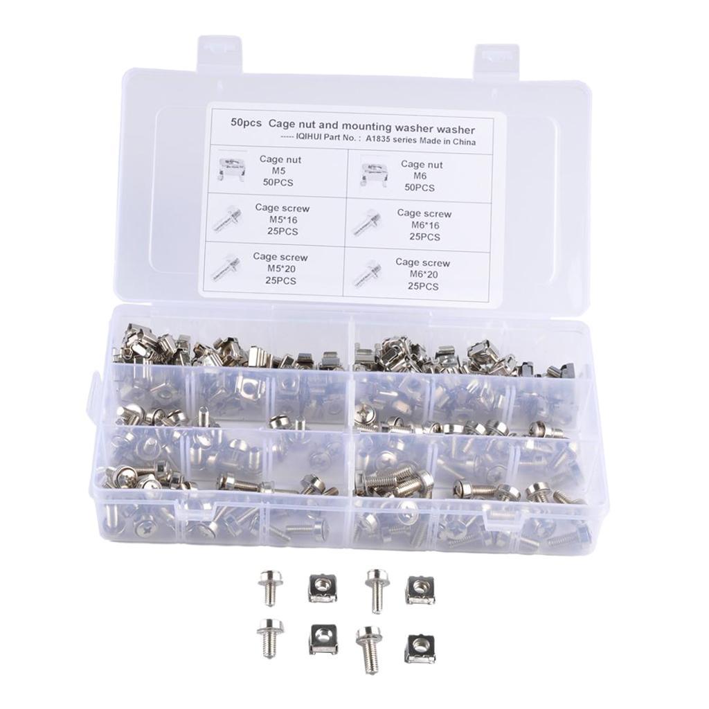 100 Pack Lot - M5*16 M5*20 M6*16 M6*20 Rack Mount Cage Nut & Screw w/ Washer