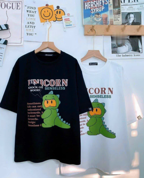 Áo thun phông nam nữ ngắn tay unisex, Áo thun nam cổ tròn cotton fom dáng rộng khủng long con, áo thun cặp đôi, áo thun nhóm