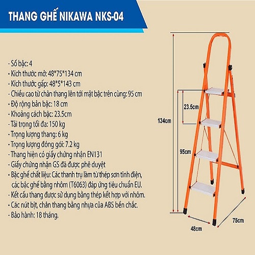 Thang ghế Nikawa gọn gàng và tiện dụng 4 bậc, 5 bậc, 6 bậc
