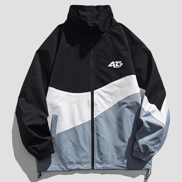 Áo khoác nam unisex cổ trụ vải dù nhật 2 lớp phong cách trường học hàn quốc họa tiết chữ At7