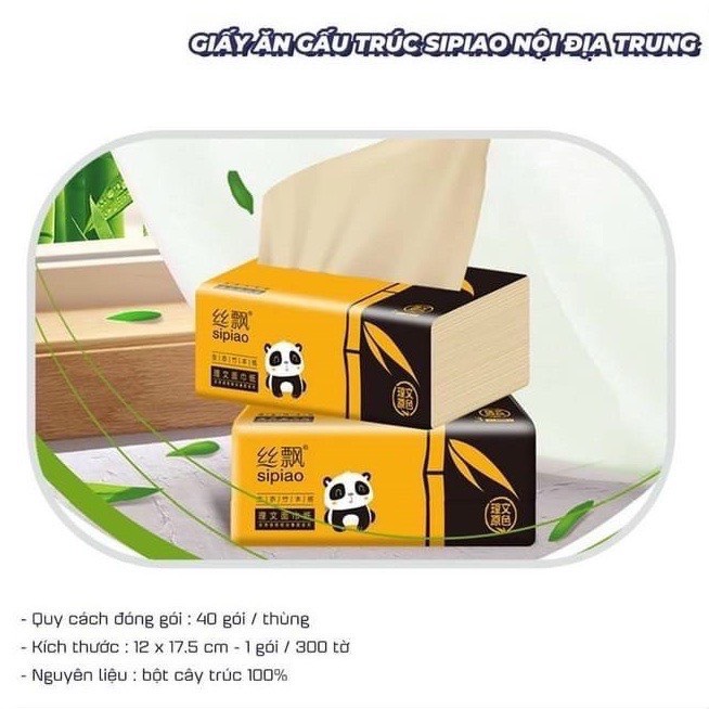 Thùng 40 Gói Giấy Ăn Gấu Trúc, Khăn Giấy Gấu Trúc Than Tre Mã Mới 1028 300 tờ/gói siêu tiết kiệm