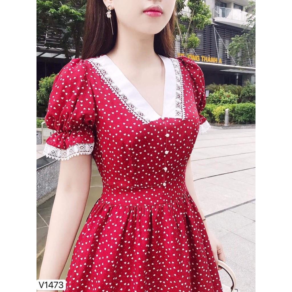 Đầm lụa xoè tiểu thư phối ren cột nơ eo xinh xắn