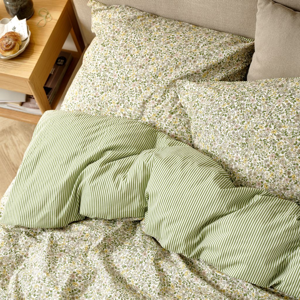Bộ vỏ chăn gối đôi cotton | JYSK Josefine | xanh lá | R200xD220cm/R50xD70cm