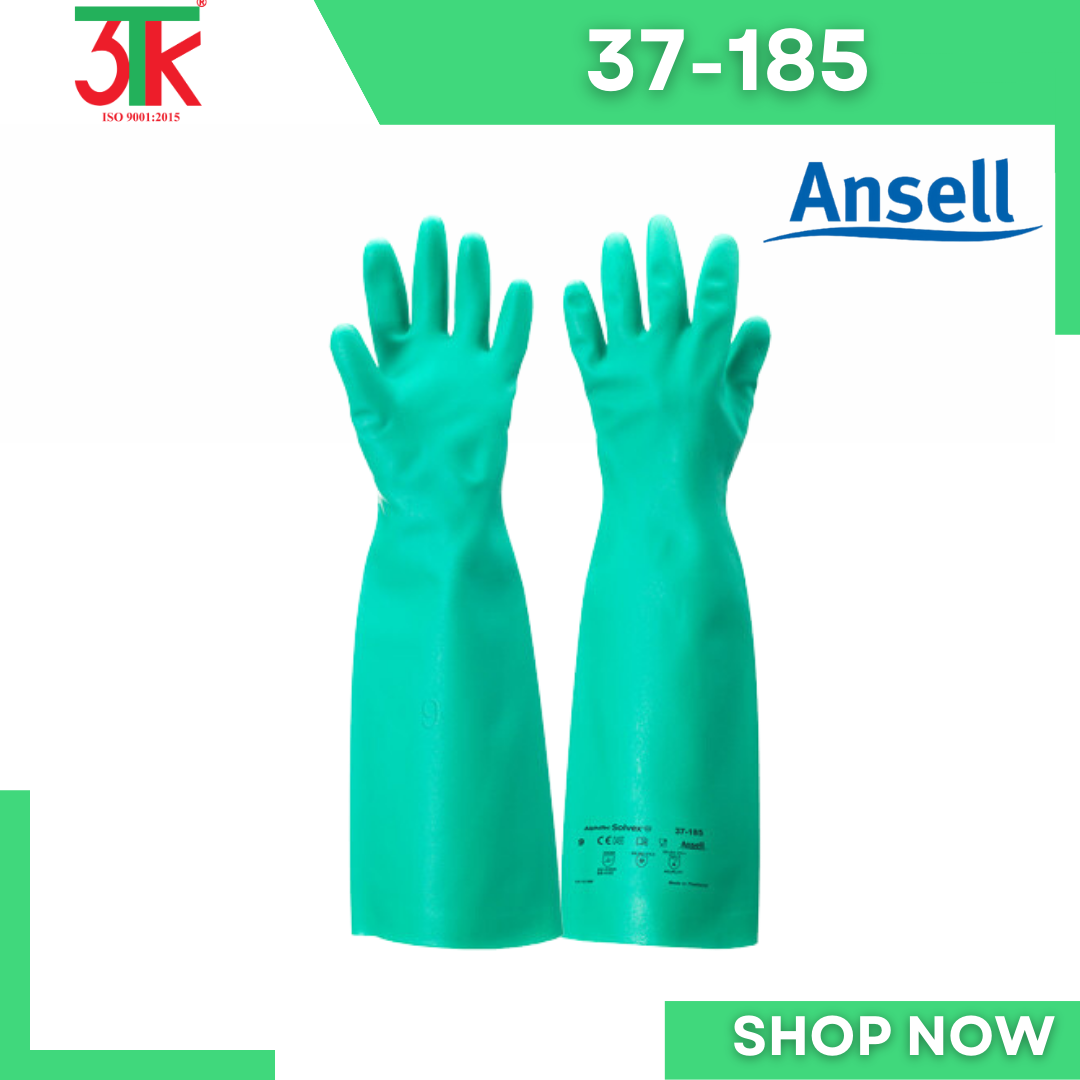 Găng tay cao su Nitrile Ansell 37-185 chống hóa chất , chống dầu , chống nước,  lót cotton thấm hút mồ hôi tốt