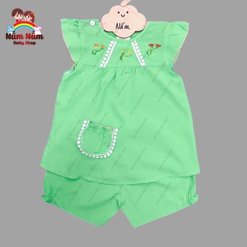 Bộ đùi lanh thêu hoa bé gái 8-32kg