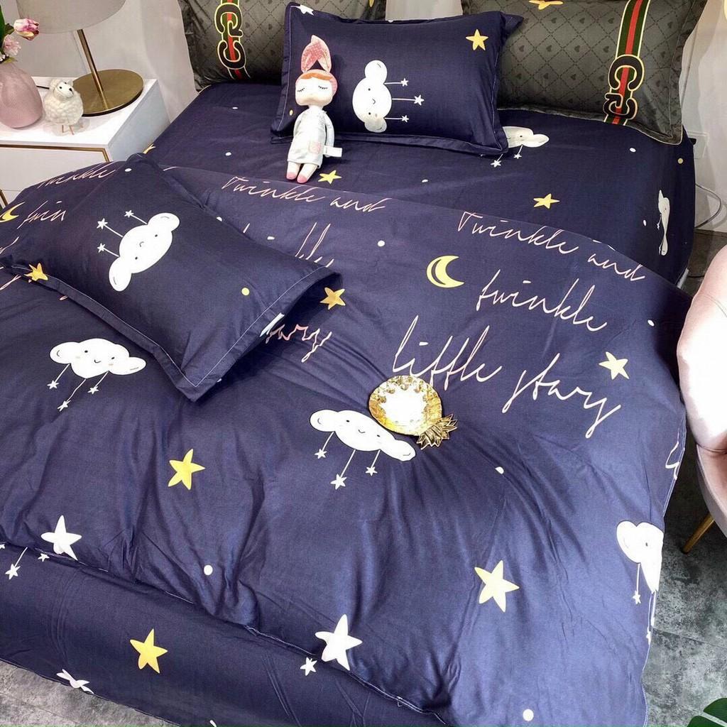 Bộ chăn ga Cotton Poly M2T bedding chăn ga Hàn Quốc Họa tiết mây và sao đủ size miễn phí bo chun