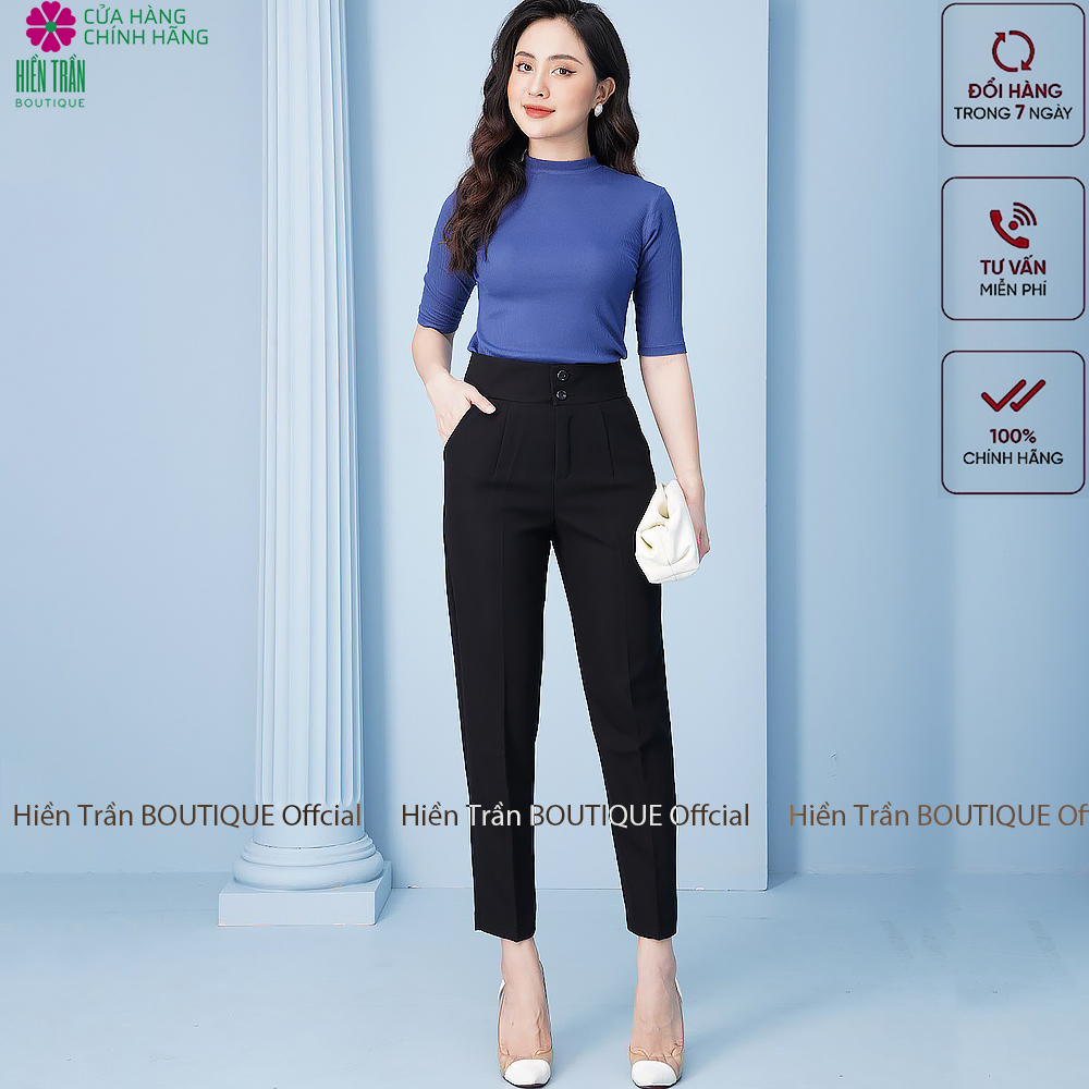 Quần baggy nữ cạp cao 2 cúc HIền Trần BOUTIQUE mặc giấu bụng, tôn dáng