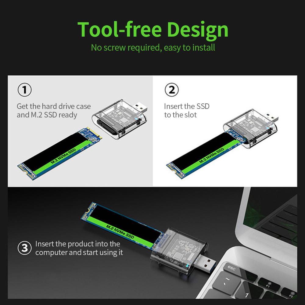 Hộp đựng ổ cứng USB3.0 Gen1 SATA SSD di động M.2 NGFF Hỗ trợ SATA B-KEY M.2 SSD - Trong suốt