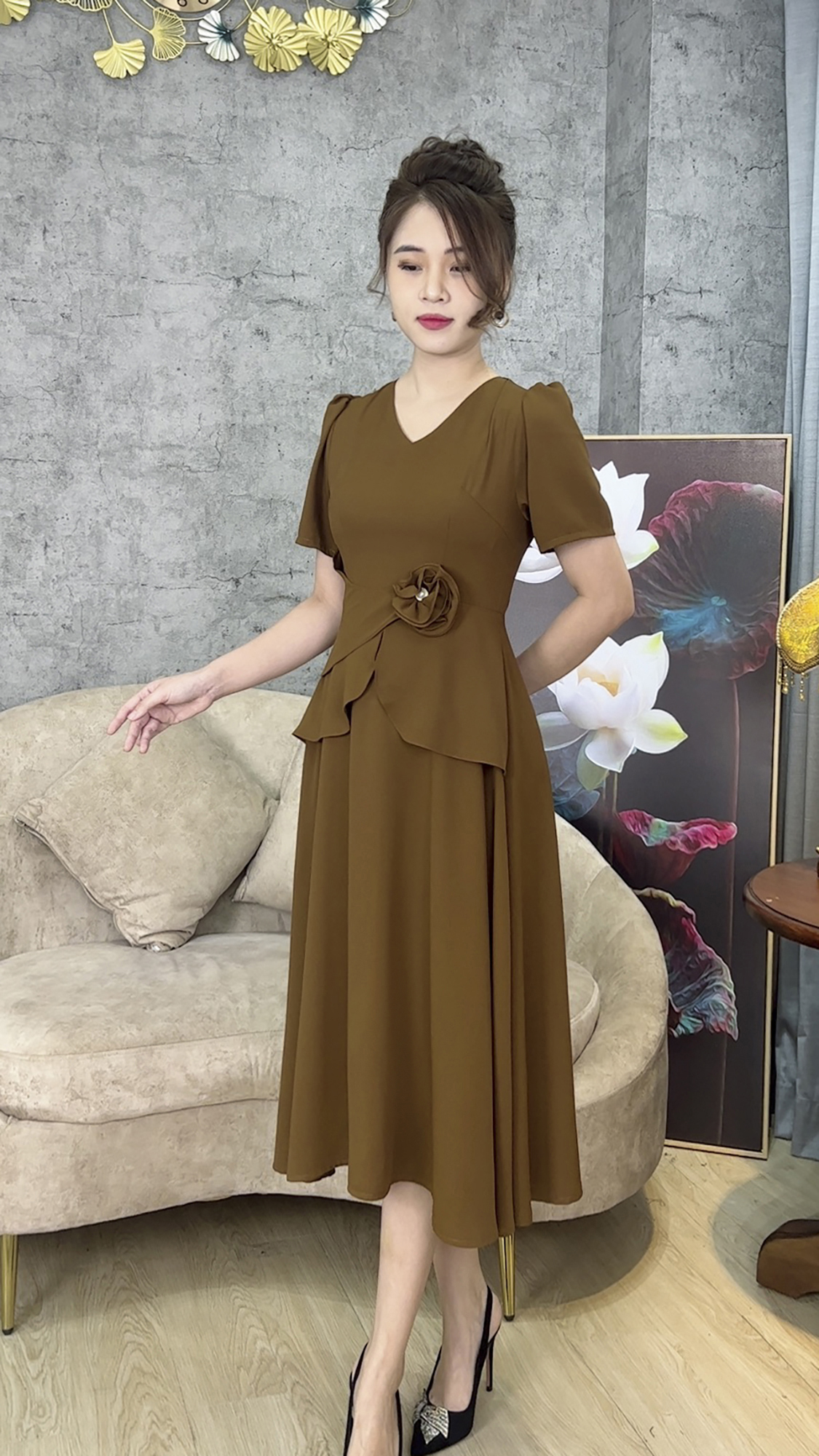 Đầm Trung Niên [ Linh Trà ] (TM 584) Cao Cấp Màu Sắc Trẻ Trung Tươi Sáng Họa Tiết Sang Trọng Đi Làm Đi Tiệc Bigsize