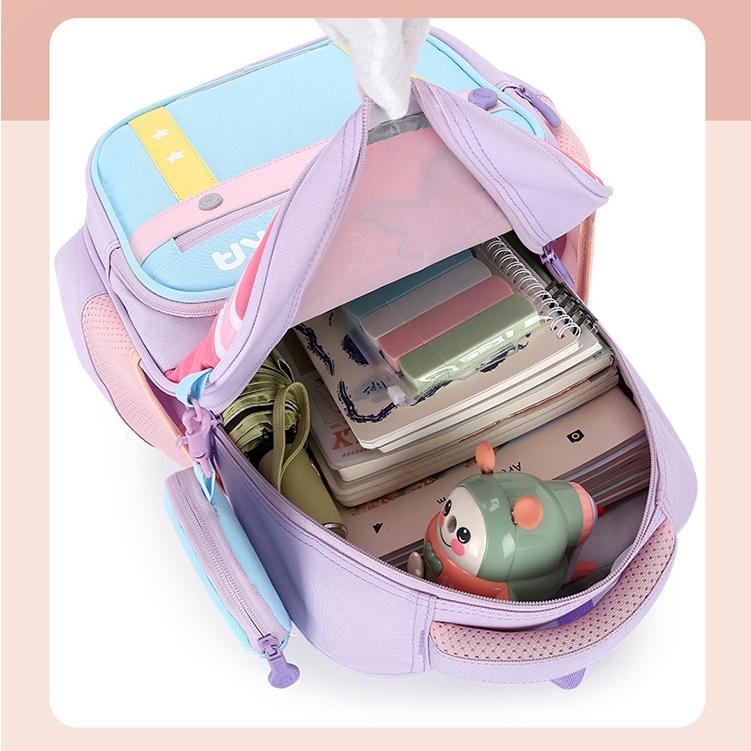 Balo cho bé đi học tiểu học lớp 1 3 vải Oxford cao cấp kèm hộp bút màu pastel dễ thương 3028