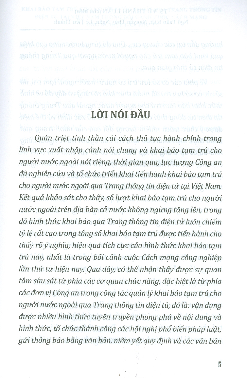 Khai Báo Tạm Trú Cho Người Nước Ngoài Qua Trang Thông Tin Điện Tử Tại Việt Nam Trong Bối Cảnh Cuộc Cách Mạng Công Nghiệp Lần Thứ Tư (Sách chuyên khảo)