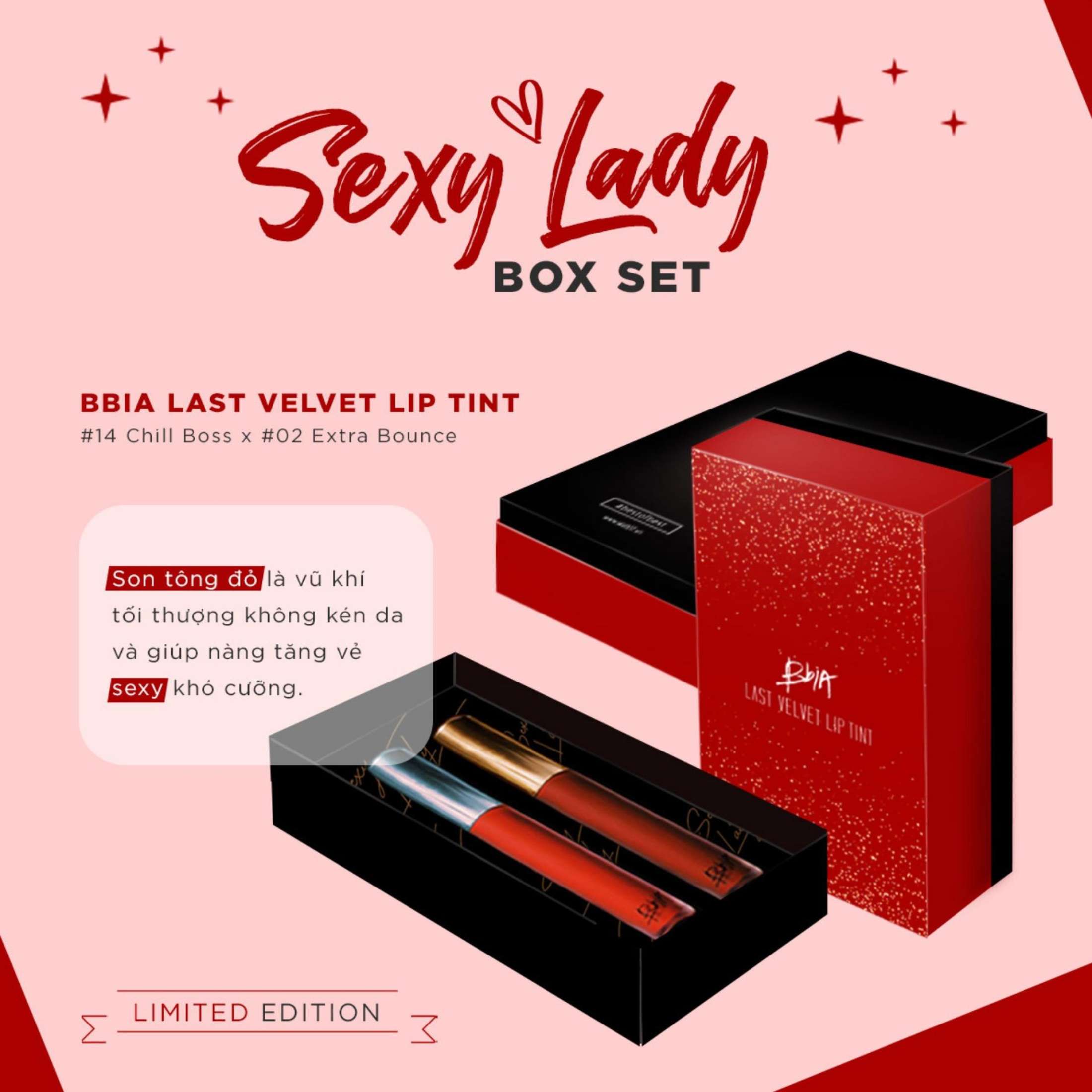 Set 2 Cây Son Kem Lì Bbia Last Velvet Lip Tint - Sexy Lady (2 Cây X 5g) Limited Edition tặng 1 gương trang điểm BBIA màu ngẫu nhiên