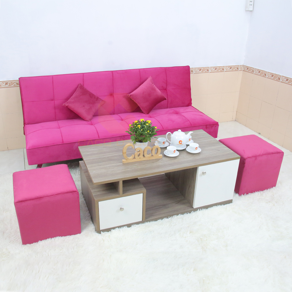 BỘ BÀN GHẾ SOFA BED CACO MÀU HỒNG