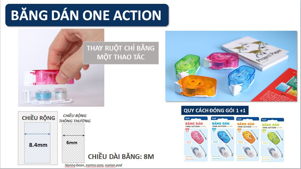 Băng keo 2 mặt One Action PLUS có kèm ruột thay thế (Băng dính 2 mặt)
