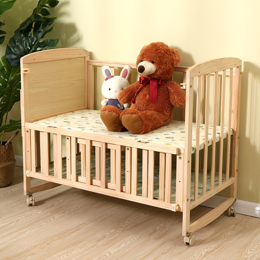 Cũi cho bé, Nôi cũi kiêm giường ngủ cho bé đa chức năng Kawaii Home, Kích thước 105 x 60 x 90 Cm, Gỗ thông chắc chắn H056