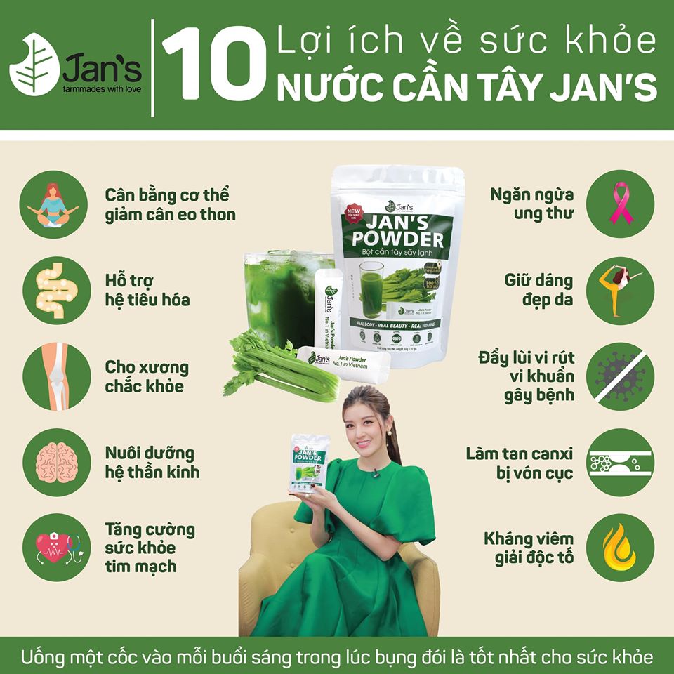 Bột Cần Tây Sấy Lạnh Jans hỗ trợ giảm cân - detox đẹp da sạch mụn -Bao bì mới túi 60g - 20 gói x 3g