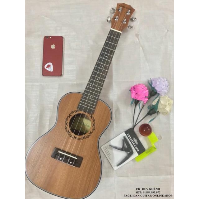 ( MUA 1 TẶNG 5 ) ĐÀN UKULELE CONCERT HOẠ TIẾT VIỀN TRẮNG