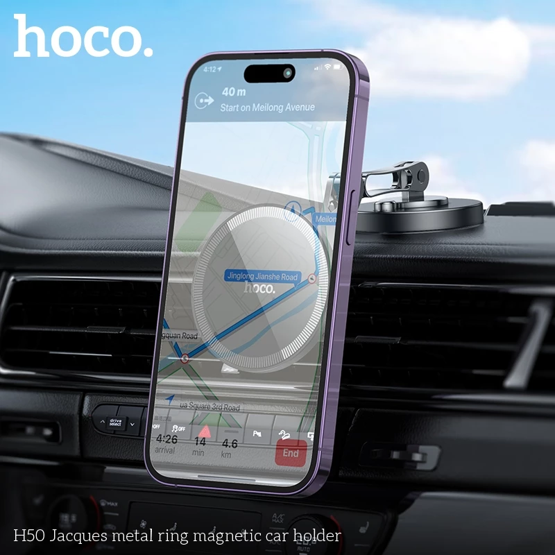 Giá đỡ điện thoại ô tô  hít nam châm dùng cho iP 12/ 13/ 14/ 15/ 16 Pro Max Hoco H50 _ hàng chính hãng