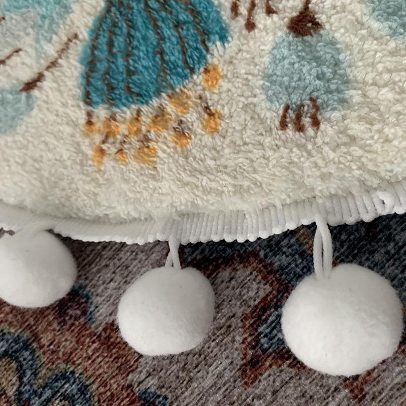 Phòng ngủ vòng tròn thảm phòng tắm dễ thương với pom poms rìa cây hoa có thể giặt thảm ném thảm sàn mềm chống trượt đường kính ， 40 cm