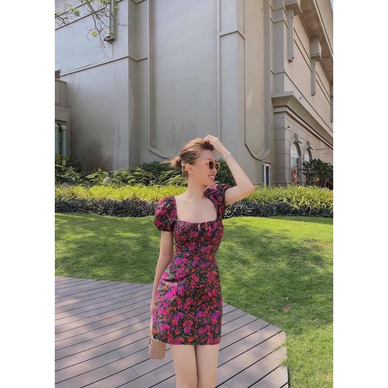 Váy Hoa Hồng Body Cổ Vuông, Đầm Hoa Dáng Ôm Siêu Xinh Có Ảnh Thật Kèm Video ! *