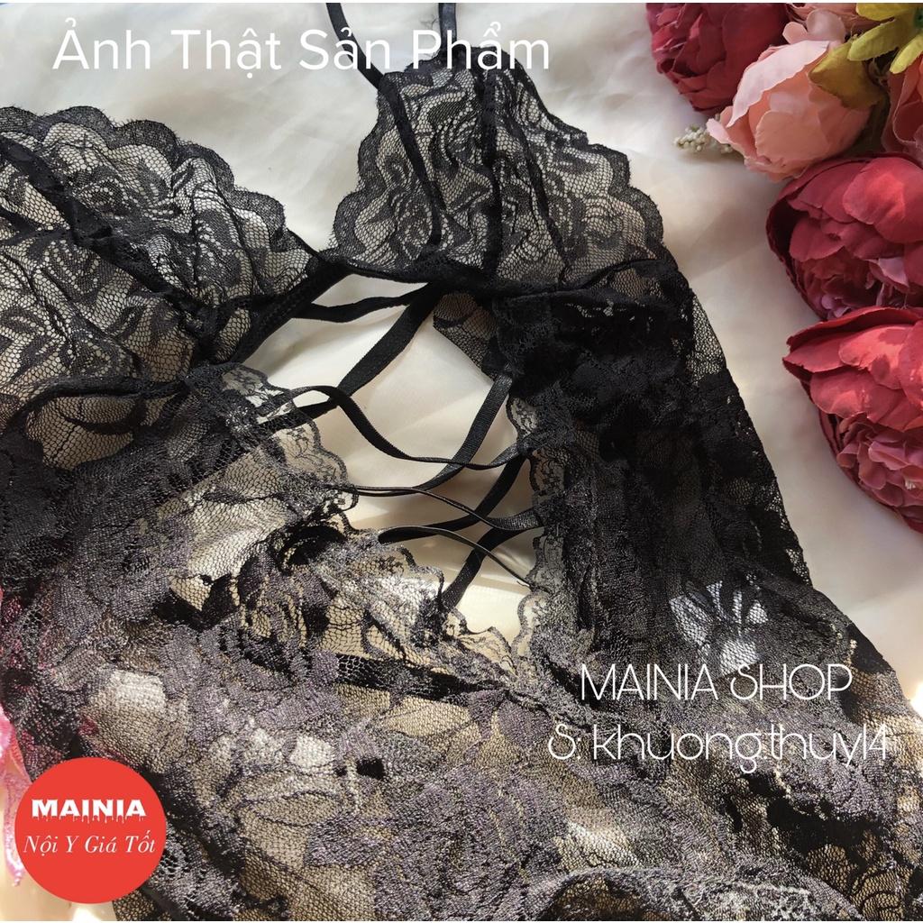 Bộ Đồ Ngủ Ren Lọt Khe Hở Đáy Xuyên Thấu Sexy Gợi Cảm Màu Đen Mainia Shop