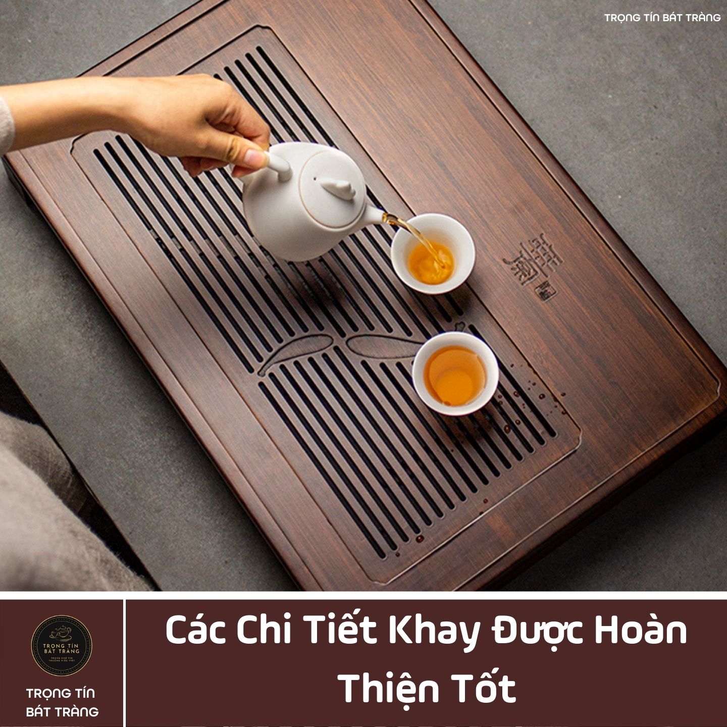 KT 43 Khay Trà Tre Cao Cấp  Chữ Nhật Trung Kích Thước 42*25*3