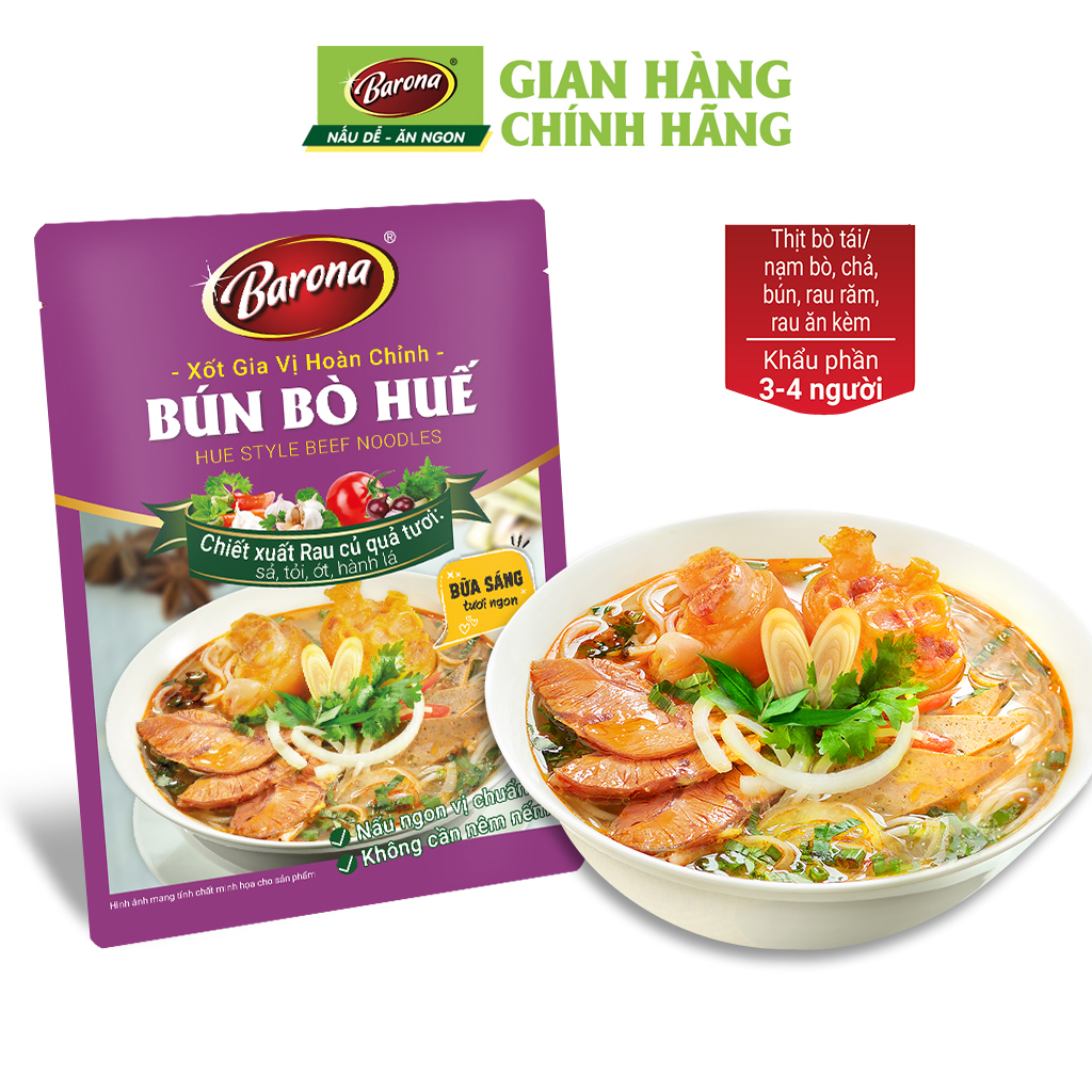 Combo 5 Gói Gia Vị Bún Bò Huế Barona 110g ướp ngon chuẩn vị không cần nêm nếm