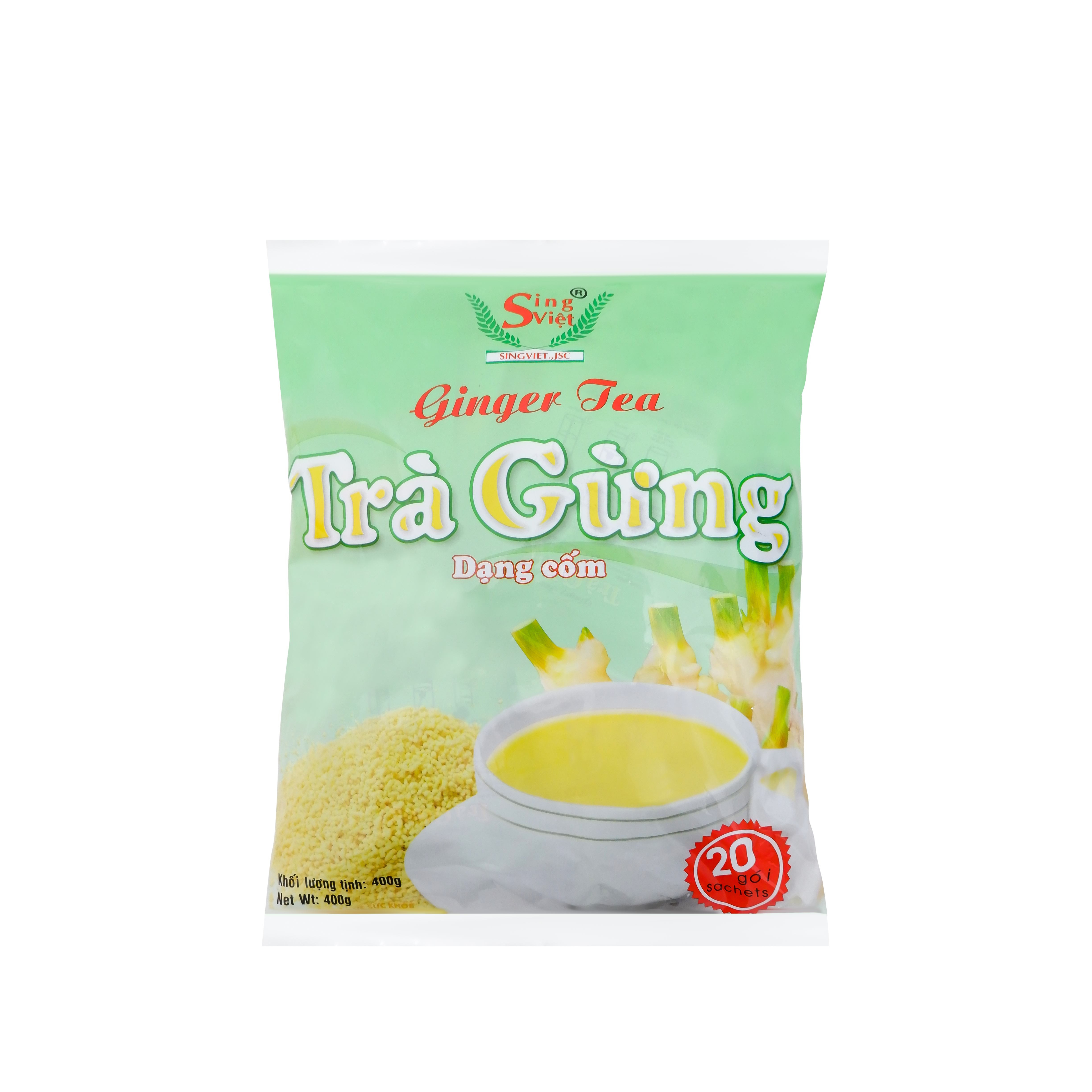 Trà gừng bịch xanh cốm 400gram Sing Việt