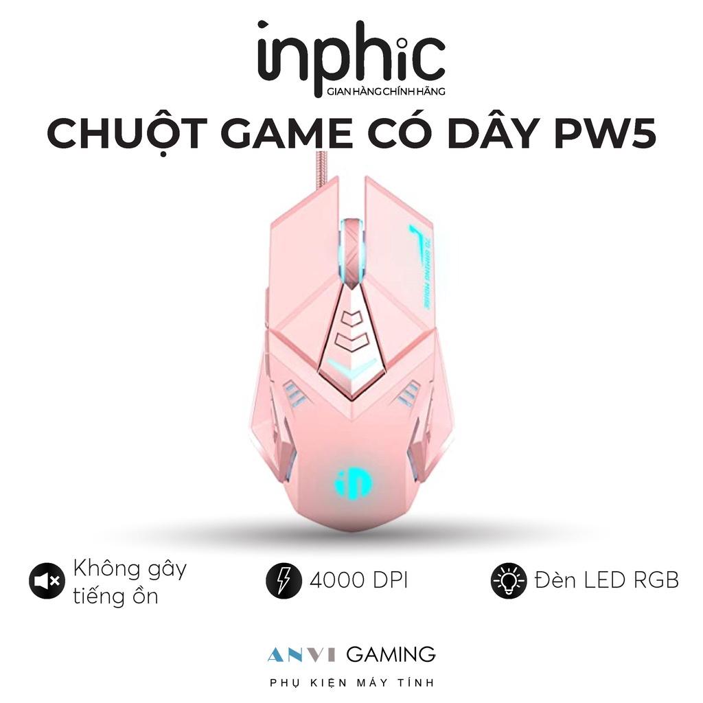 Chuột gaming có dây Inphic PW5P màu hồng/đen Hỗ trợ điều chỉnh DPI 4 tốc độ - Hàng nhập khẩu