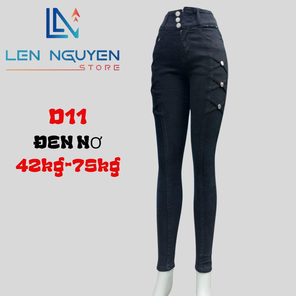 D11_Quần jean nữ, dài, lưng cao, quần bò nữ dáng ôm, quần rin nữ có big size, cho 42kg đến 75kg,LEN NGUYEN STORE - Đen Trơn