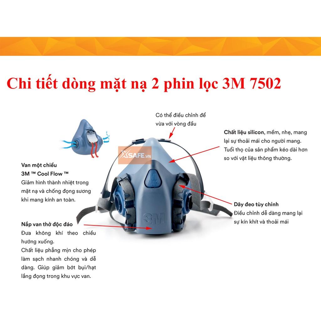 Bộ mặt nạ phòng độc 3M 7502 7 món - Mặt nạ chống độc - chống bụi - Mặt nạ phun sơn chống hóa chất (7502-6001-5N11-501) [XSAFE]