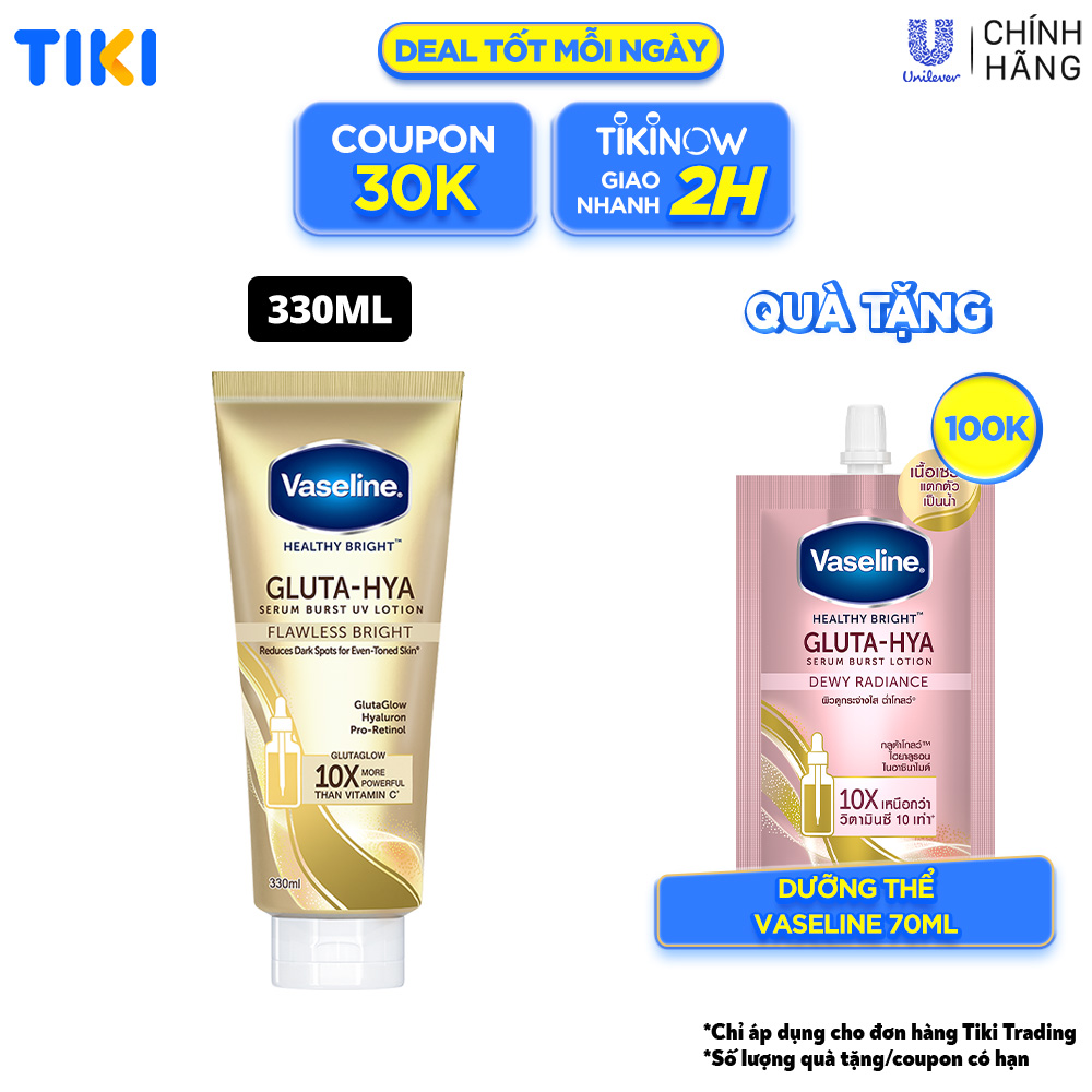 Sữa dưỡng thể Vaseline Gluta-Hya Dưỡng Da Sáng Mịn Sau 7 Ngày Bảo vệ, dưỡng sáng mịn 330 ML