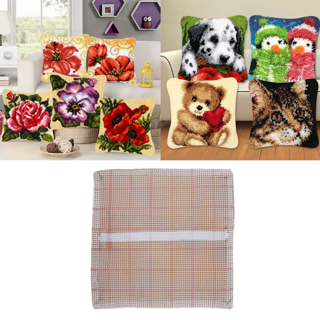 DIY Blank Cushion Carpet Mat Latch Hook Rug Hooking Mesh Canvas Kits Cover Hand Craft Embroidery Pillowcase Crocheting Handmade for Kids Adults
