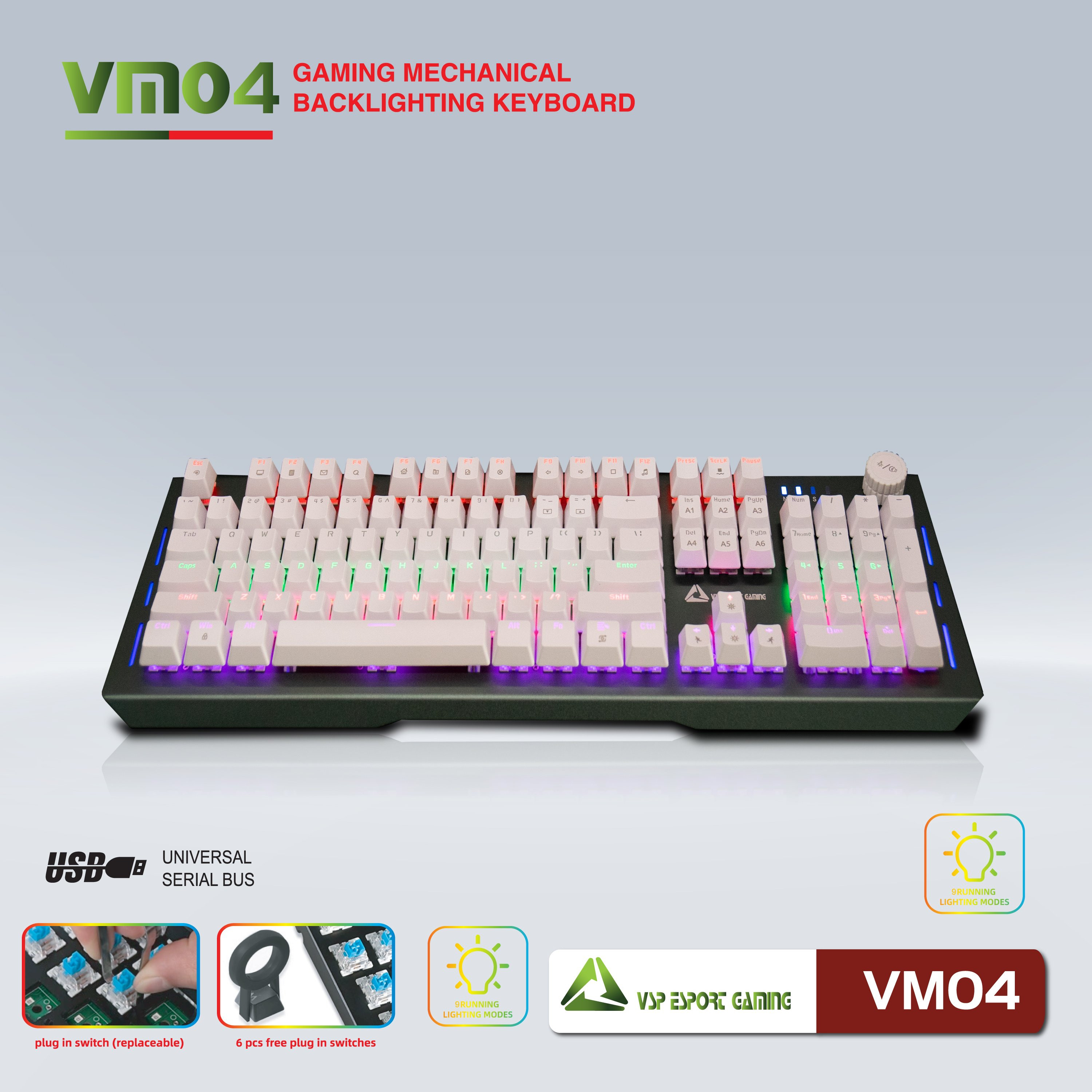 Phím Cơ VSP VM04 Trắng Chuyên Gaming - Hàng Chính Hãng