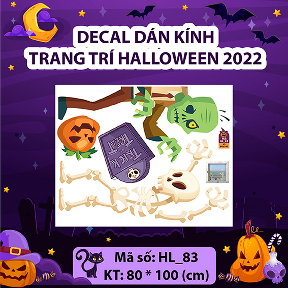 [2.5m x 3m] Decal trang trí Halloween - Bầy ma trong nông trại bí ngô HLC106