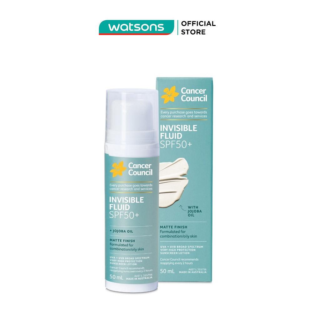 Sữa Chống Nắng Cancer Council Mỏng Nhẹ Dùng Hằng Ngày Invisible Fluid Matte SPF50+ PA++++ 50ml