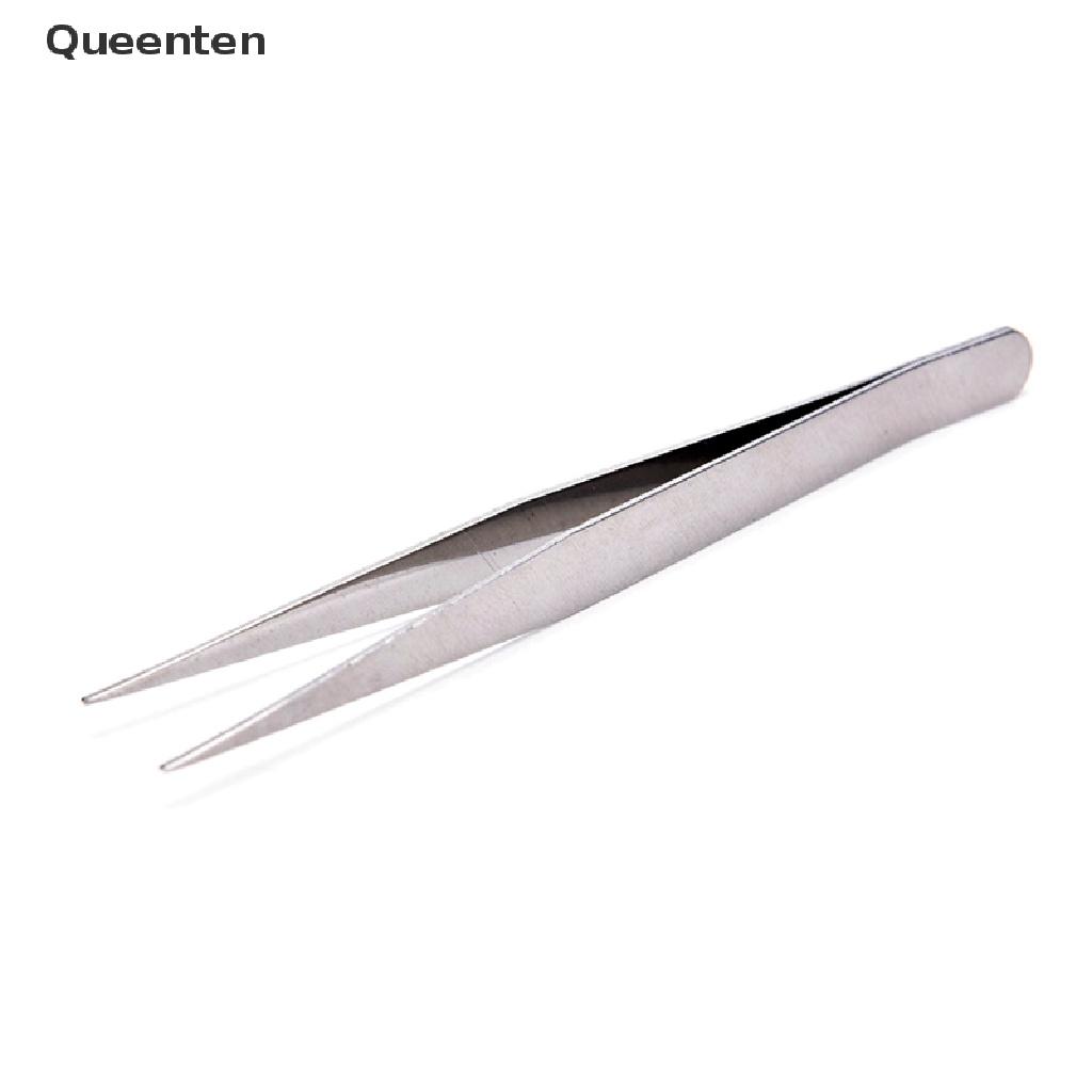 Queenten 2pcs Stainless Steel Straight Elbow Tweezers Patchwork Hook Pick-up Makeup Tools VN