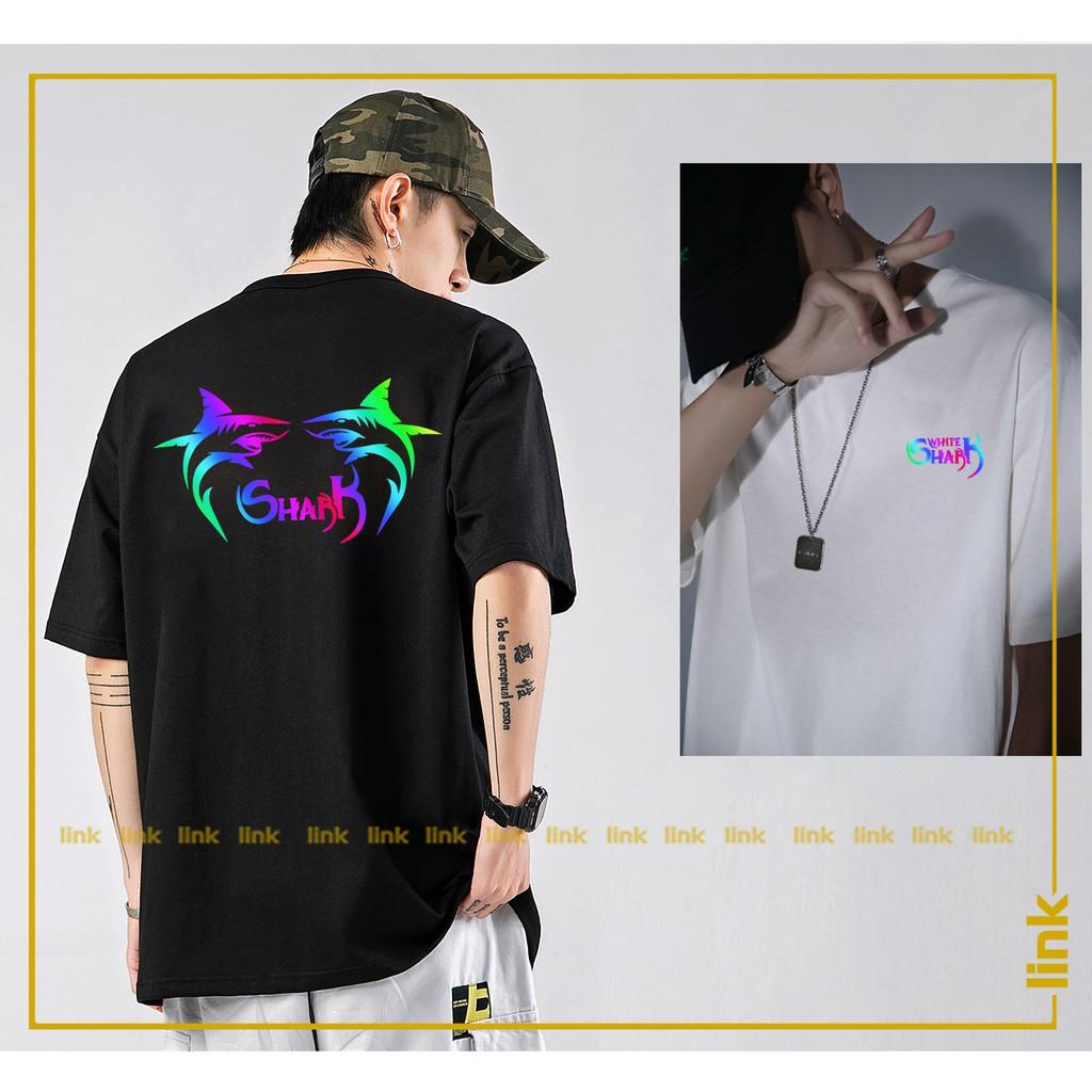 Áo thun tay lỡ phản quang in hình CÁ MẬP đa sắc unisex