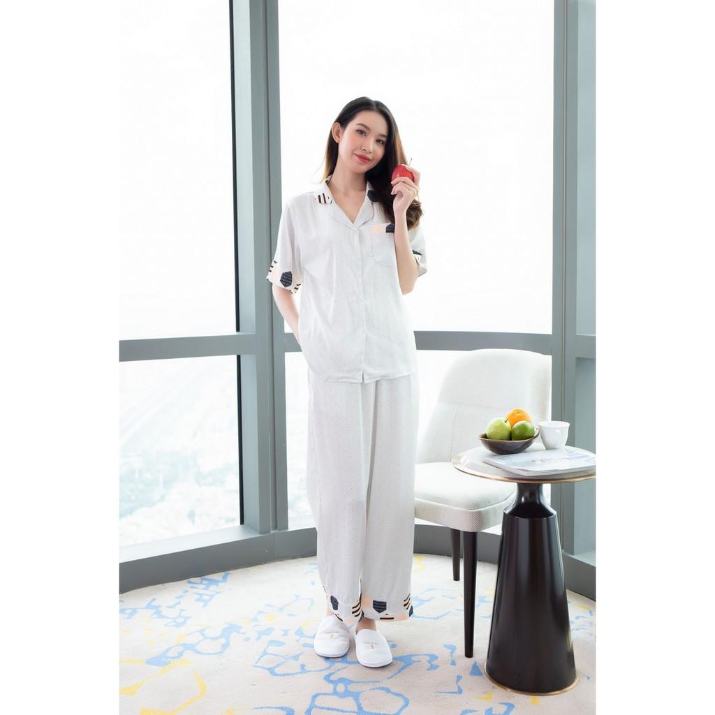 Đồ ngủ nữ pyjama tay ngắn quần dài freesize HW1007 đồ mặc nhà đẹp lụa Pháp cao cấp, mềm mịn - RELAX