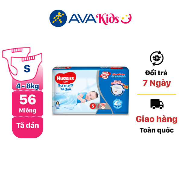 Tã dán Huggies Dry size S 56 miếng (cho bé 4 - 8kg)