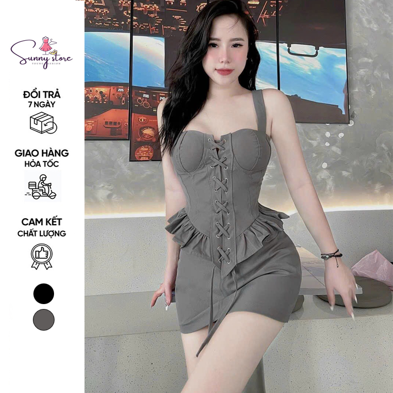 Set áo cúp ngực 2 dây có mút phối chân váy chứ A