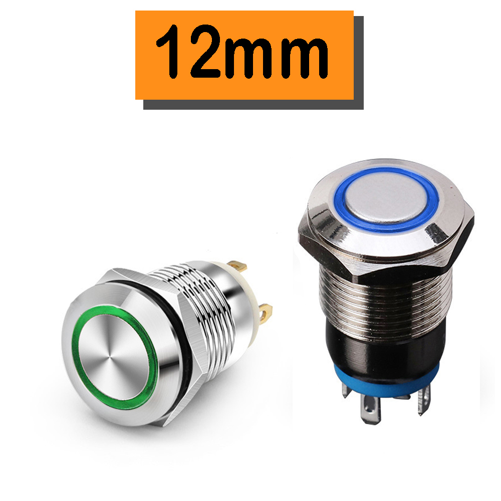 Nút nguồn nhấn nhả, Nút công tắc nhấn Tự phục hồi 12mm (3V-6V, 12V-24V, 110-220V)