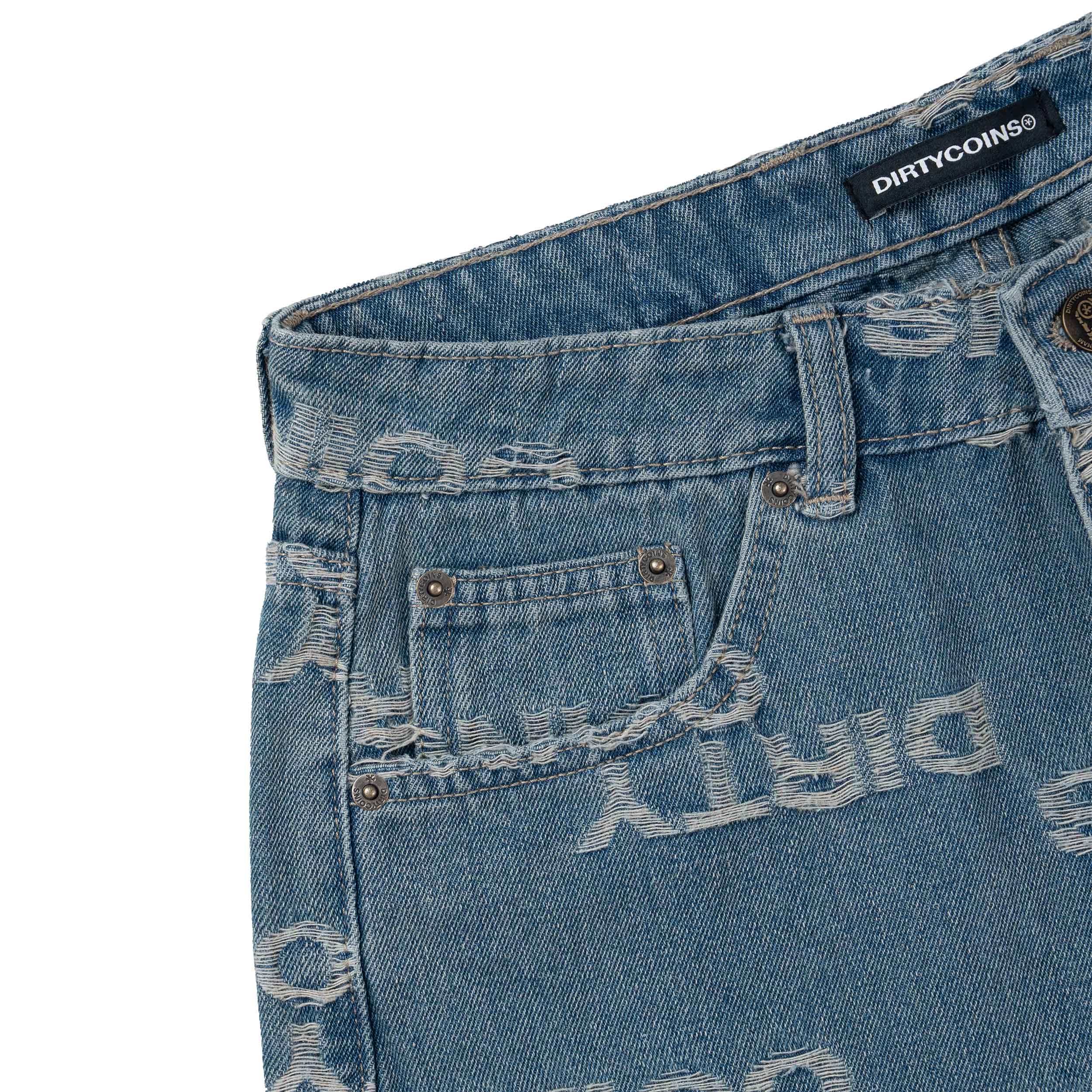 Quần Ngắn DirtyCoins Denim Shorts Frayed Logo - Blue Wash