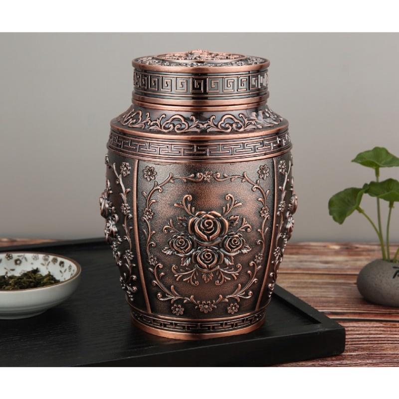 Bộ 4 món Đồng hoàng gia | Hộp đựng giấy, Hộp đựng chè, Lọ tăm, Gạt tàn hợp kim hoạ tiết tân cổ điển
