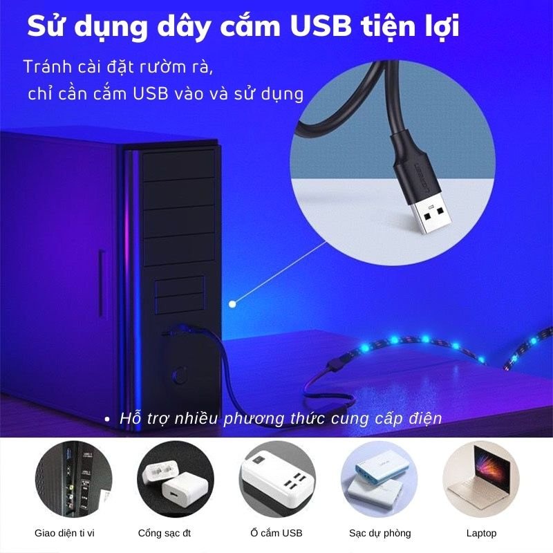 Đèn LED RGB bọc silicon 16 triệu màu kèm bộ điều khiển hiện đại, Dải đèn trang trí nháy đèn theo nhạc decor trang trí mọi không gian