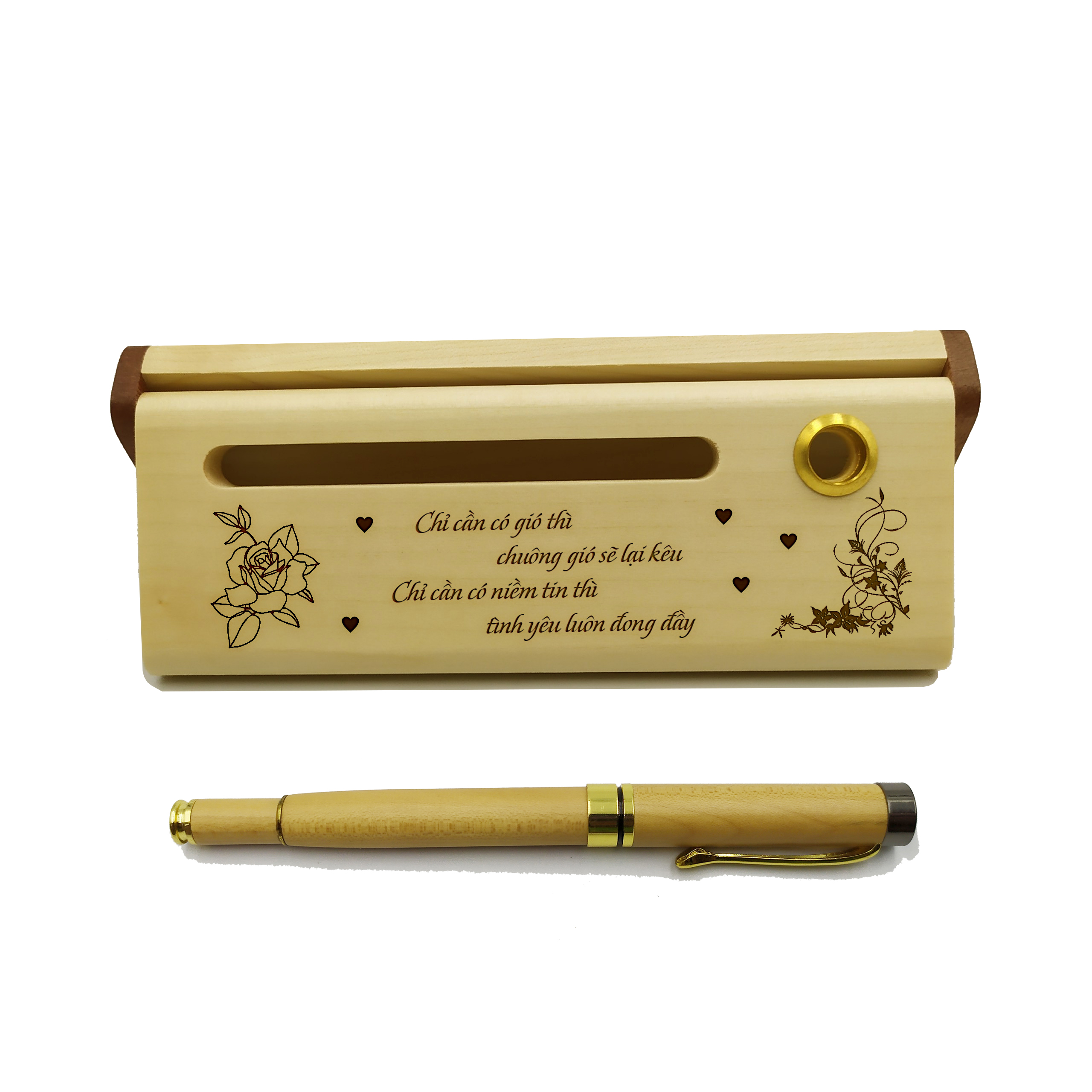 Bộ bút gỗ cao cấp tặng người yêu - mẫu 01 (Kèm hộp đựng sang trọng)